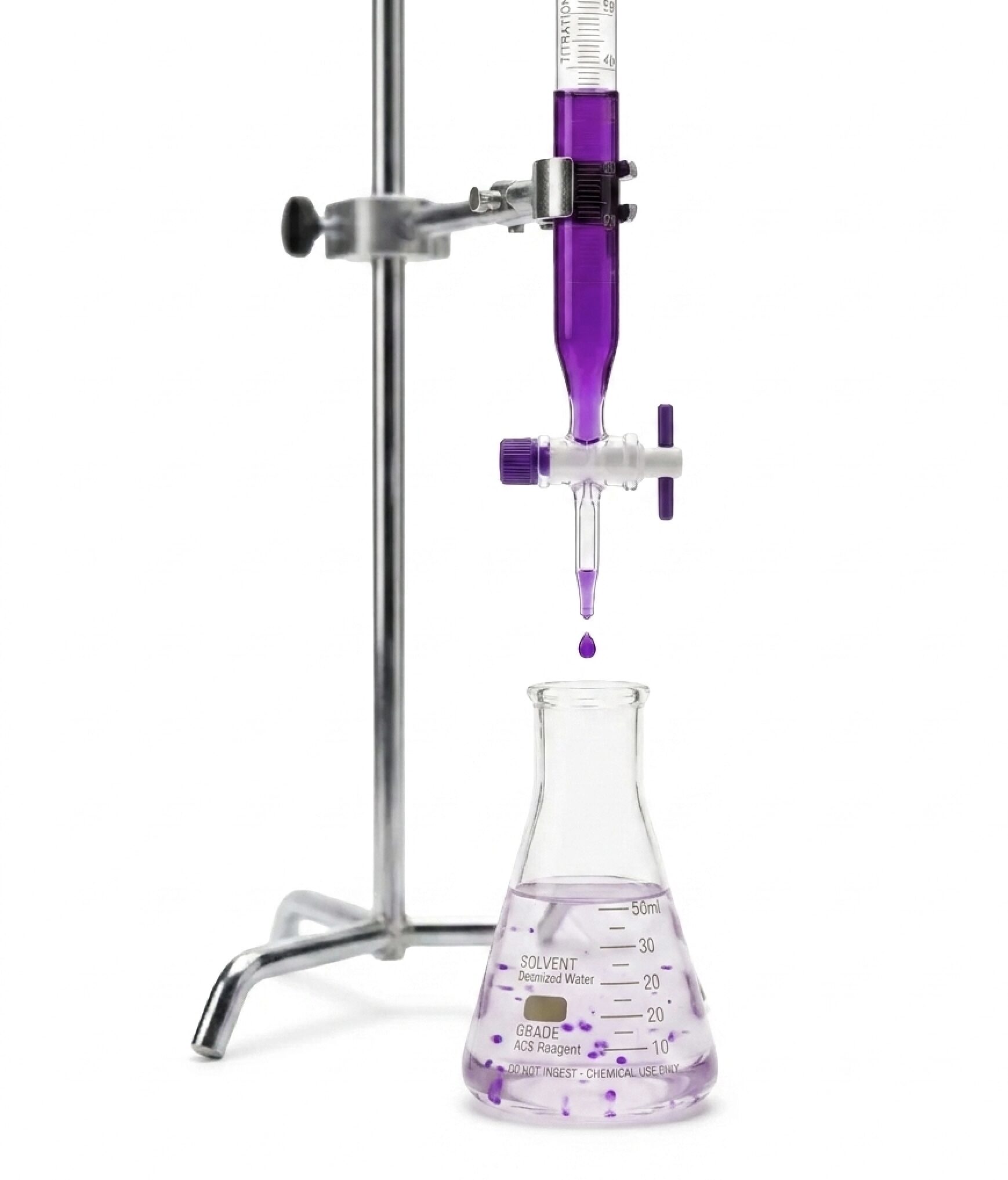 Laboratory titration of natural purple food coloring from purple sweet potato in an Erlenmeyer flask, BioconColors quality control